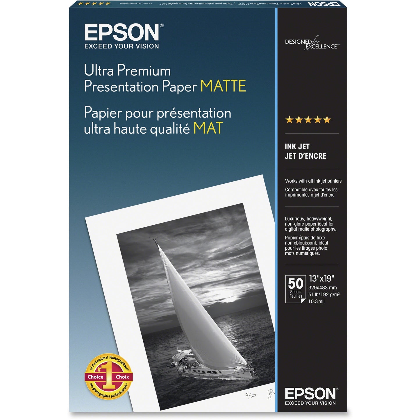 Epson Ultra Premium Matte Presentation Paper 13 x 19 Inches - Bright White, 50 Sheets