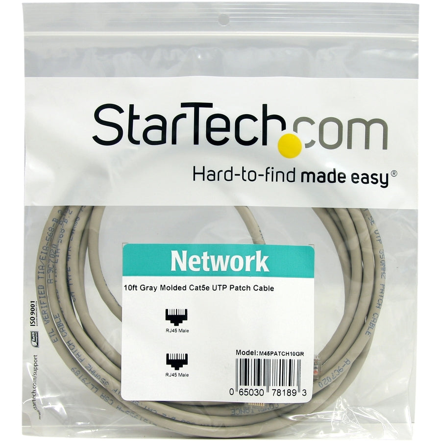 StarTech.com 10ft Gray Molded Cat5e UTP Patch Cable - Reliable Ethernet Network Connection with Power over Ethernet Support