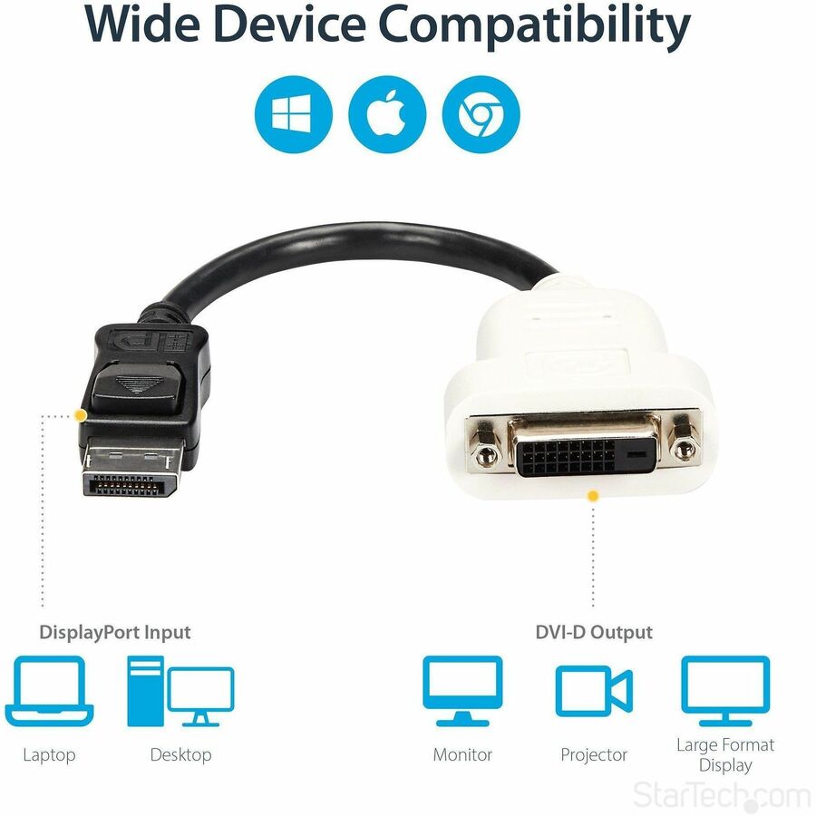 StarTech.com DisplayPort to DVI Adapter DP2DVI – 1080p DVI Video Converter Cable