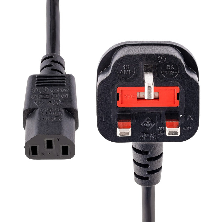 StarTech.com 6 ft UK Computer Power Cord PXT101UK – IEC C13 to BS 1363 Power Cable for Desktop, Printer, Monitor