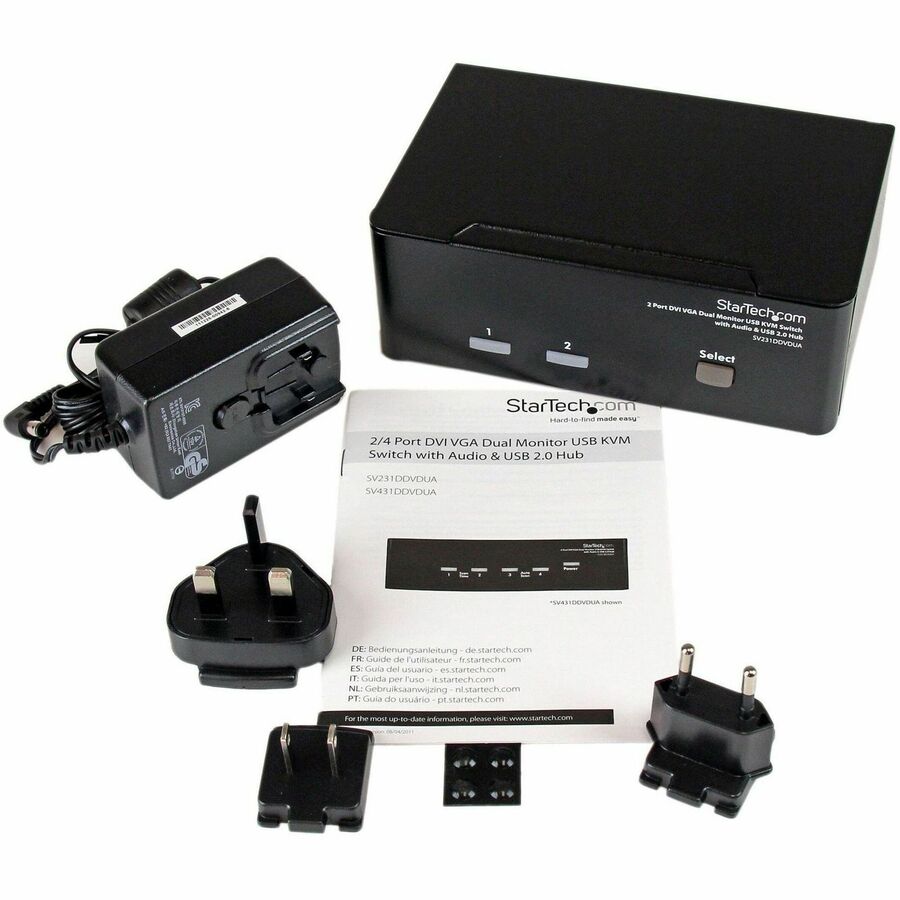 StarTech.com SV231DDVDUA 2-Port DVI VGA Dual Monitor KVM Switch with Audio and USB Hub