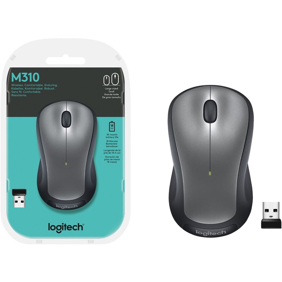 Logitech M310 Wireless Mouse with 2.4 GHz Connectivity and 1000 DPI - Ambidextrous Silver