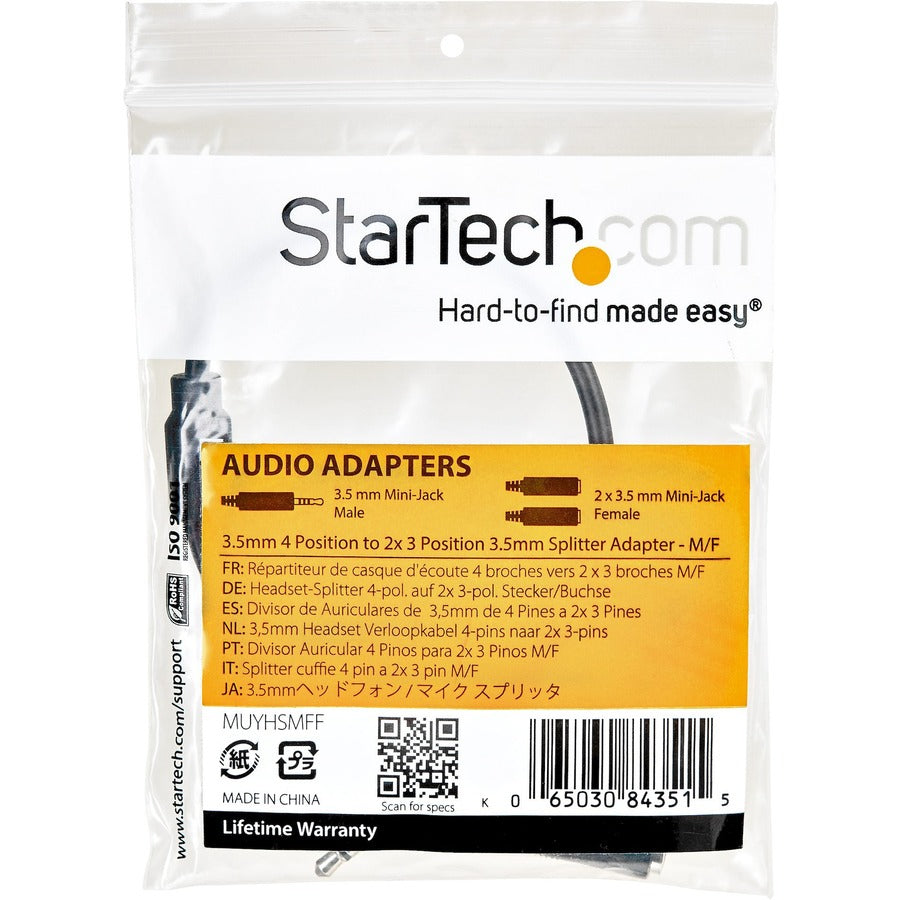 StarTech.com MUYHSMFF Headset Adapter for Laptop and Mobile Devices with Separate Microphone and Headphone Ports