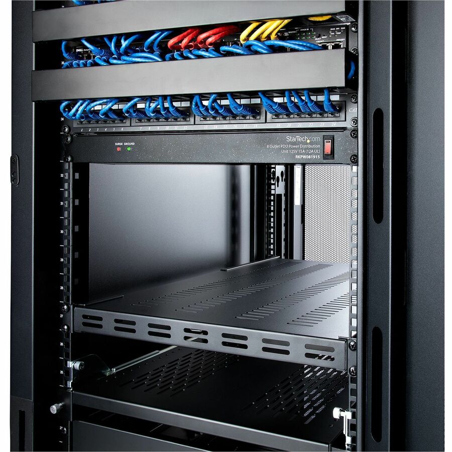 StarTech.com 1U 4-Post Adjustable Vented Rack Mount Shelf - Heavy Duty 19-Inch Server Rack Shelf with 330 lb Capacity