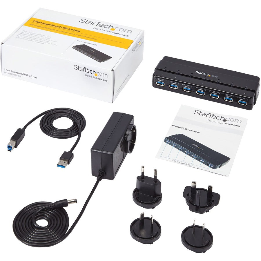 StarTech.com ST7300USB3B 7-Port SuperSpeed USB 3.0 Hub with Power Adapter - Black