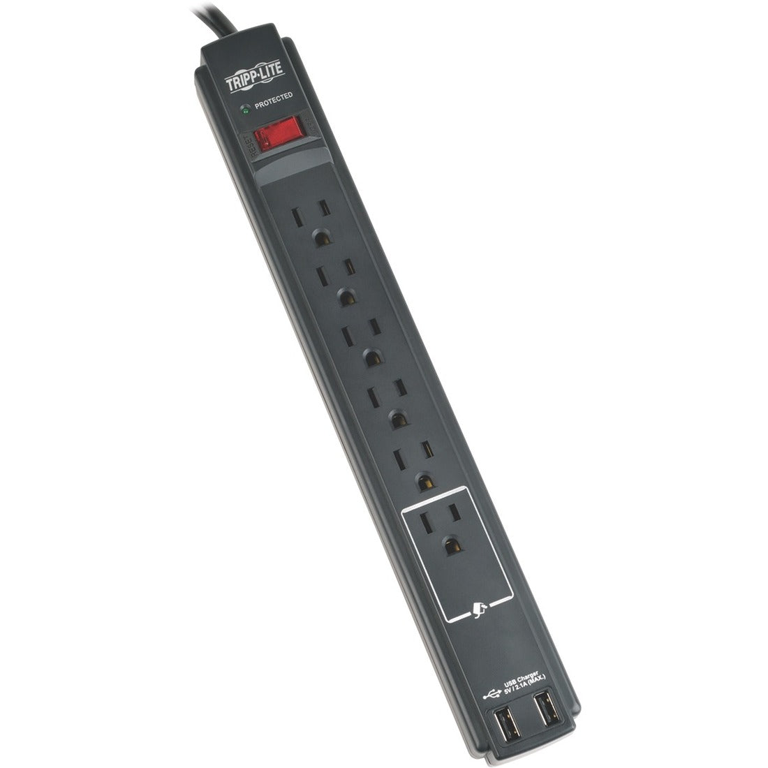 Eaton Tripp Lite Protect It! TLP606USBBTAA Surge Protector with 6 Outlets and Dual USB Charging Ports