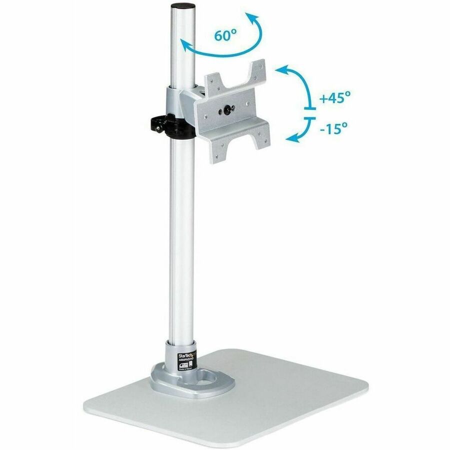 StarTech.com Single Monitor Stand for 12 to 34-Inch Displays, Adjustable Steel Desk Mount in Silver