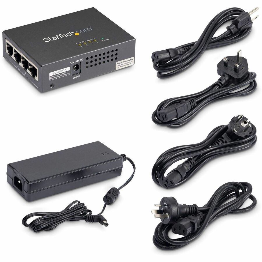 StarTech.com 4 Port Gigabit PoE+ Midspan Injector - 802.3at and 802.3af