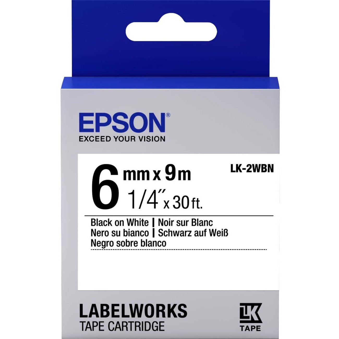 Epson LabelWorks LK-2WBN 1/4 inch White on Black Data Cartridge Label for Thermal Transfer Printers