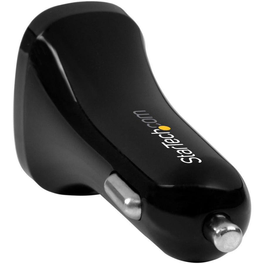 StarTech.com Dual Port USB Car Charger - Black - 24W/4.8A - Charge Two Devices Simultaneously