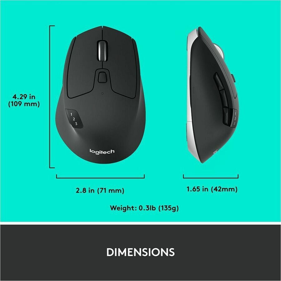 Logitech M720 Triathlon Multi-Device Wireless Mouse with Bluetooth and USB Receiver