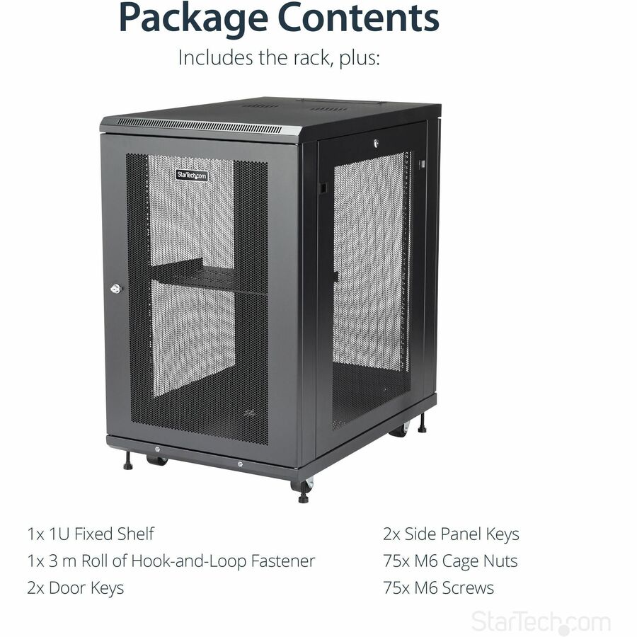 StarTech.com 18U Server Rack Cabinet with Adjustable Depth, Casters, and Locking Doors