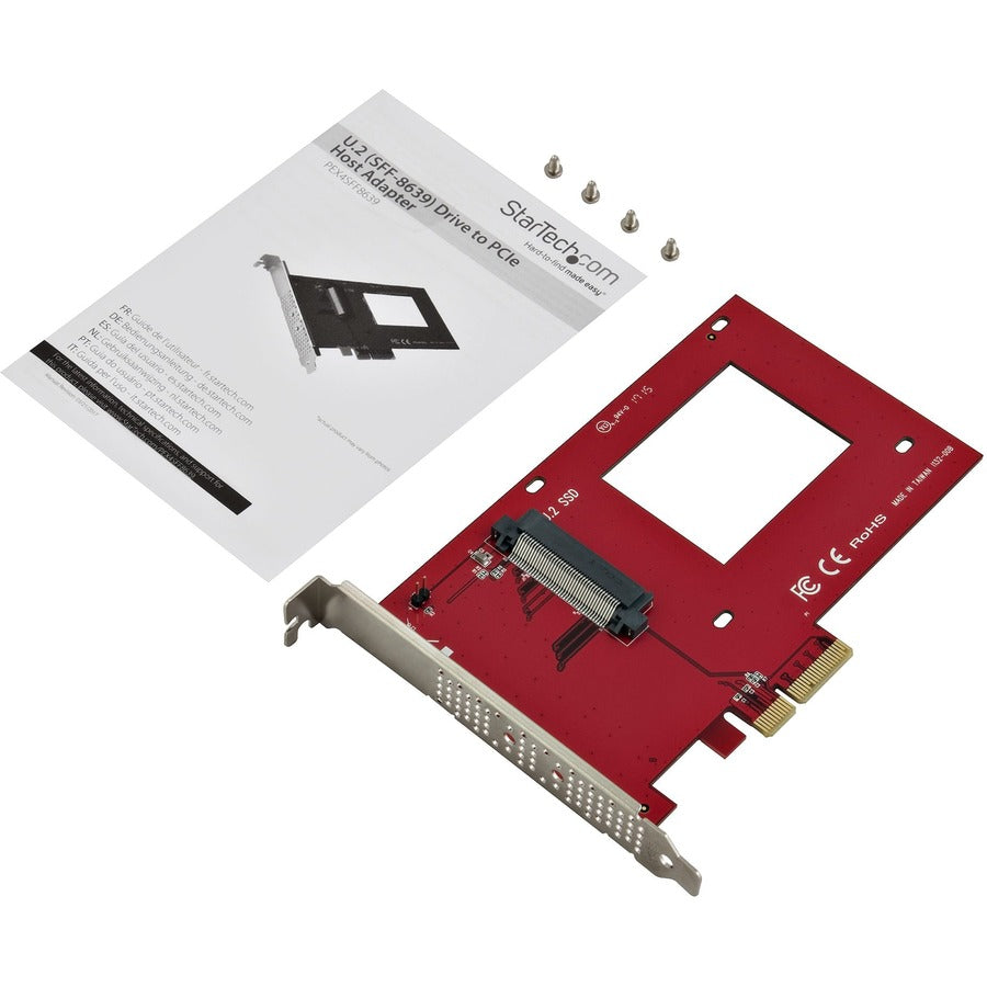 StarTech.com U.2 to PCIe Adapter for 2.5" NVMe SSD - SFF-8639 PCIe Card with x4 PCI Express 3.0 Support