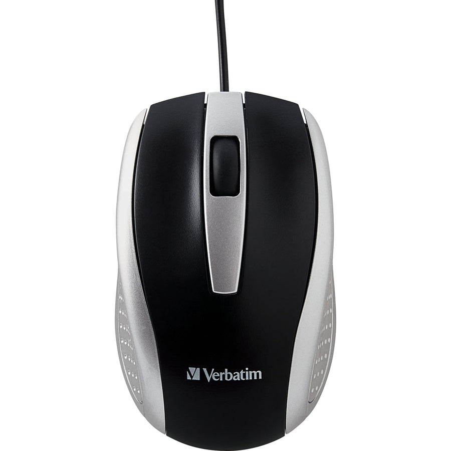 Verbatim Corded Notebook Optical Mouse - Silver with High-Resolution Tracking and Scroll Wheel