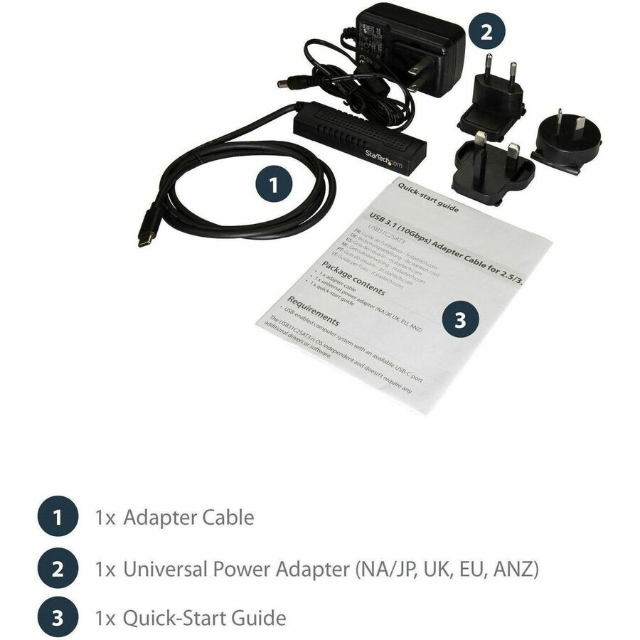 StarTech.com USB-C to SATA Adapter Cable for 2.5" and 3.5" SSD/HDD Drives - USB 3.1 Gen 2 (10Gbps) Data Transfer Cable
