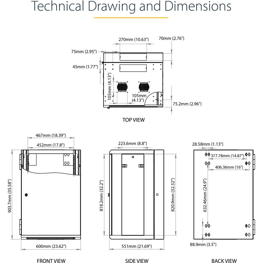 StarTech.com 18U Wall Mount Network Cabinet with Hinged Back Panel and Cooling Options