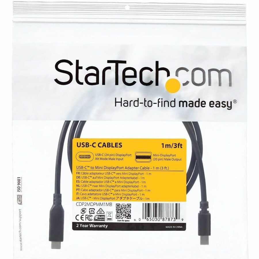 StarTech.com 1 m (3.3 ft) USB-C to Mini DisplayPort Cable – 4K 60Hz – Black