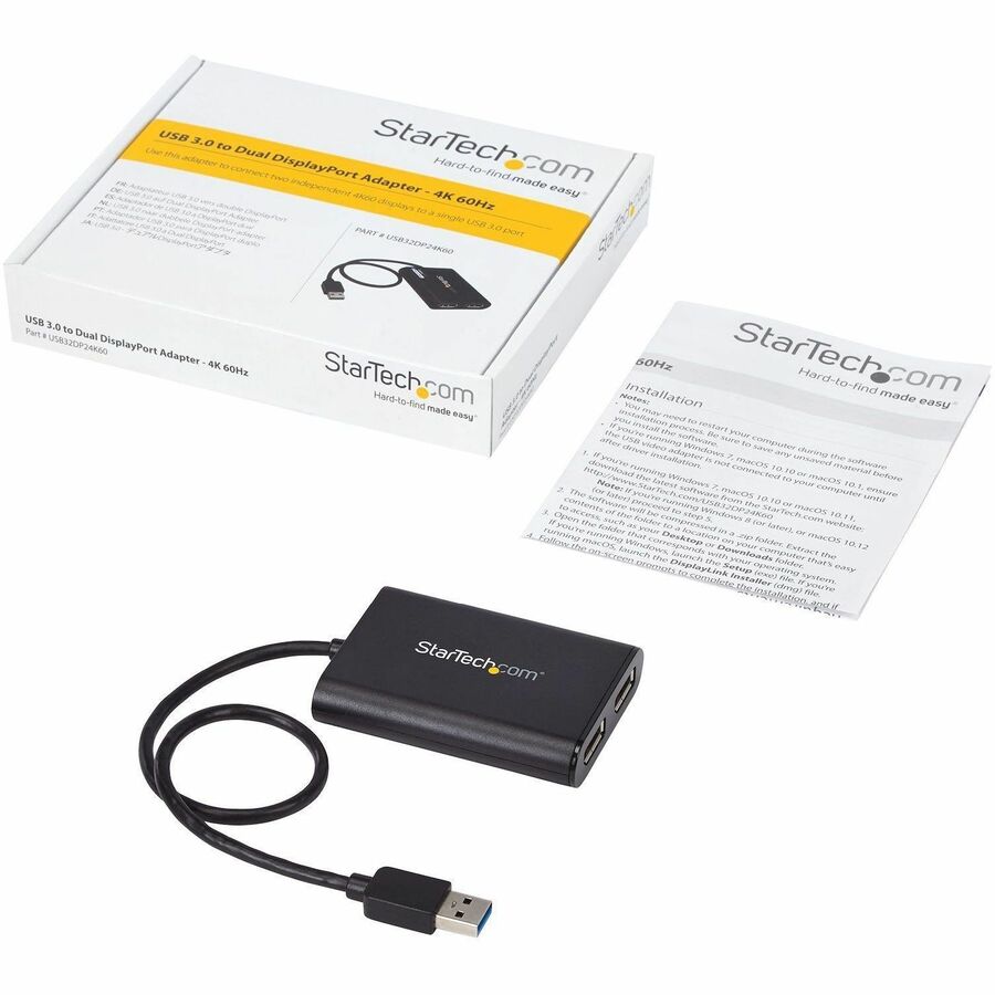 StarTech.com USB to Dual DisplayPort Adapter - 4K 60Hz - USB 3.0 (Part Number: USB32DP24K60)