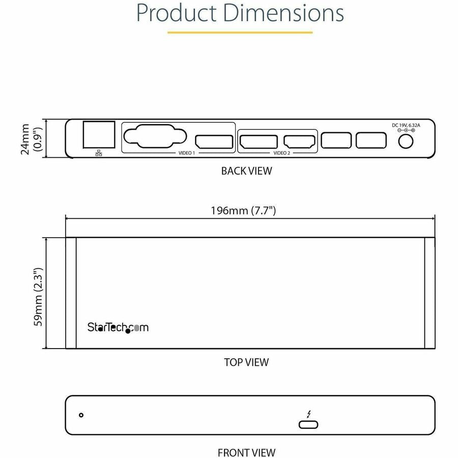 StarTech.com Thunderbolt 3 Dock - Dual 4K 60Hz Monitor, 85W Power Delivery, Mac & Windows Compatibility