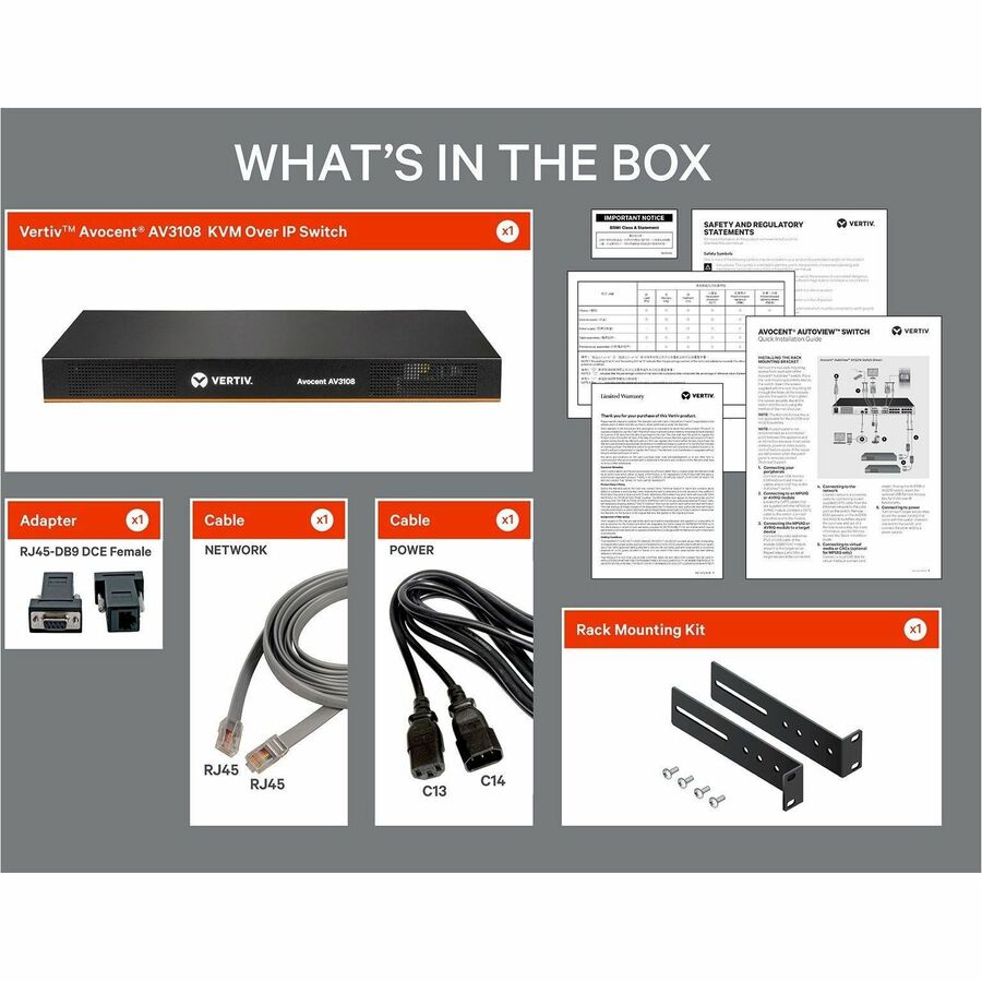 Vertiv Avocent AV3000 AutoView AV3108 KVM Over IP Switch - 8 Port Rackmount Solution with VGA and USB Support