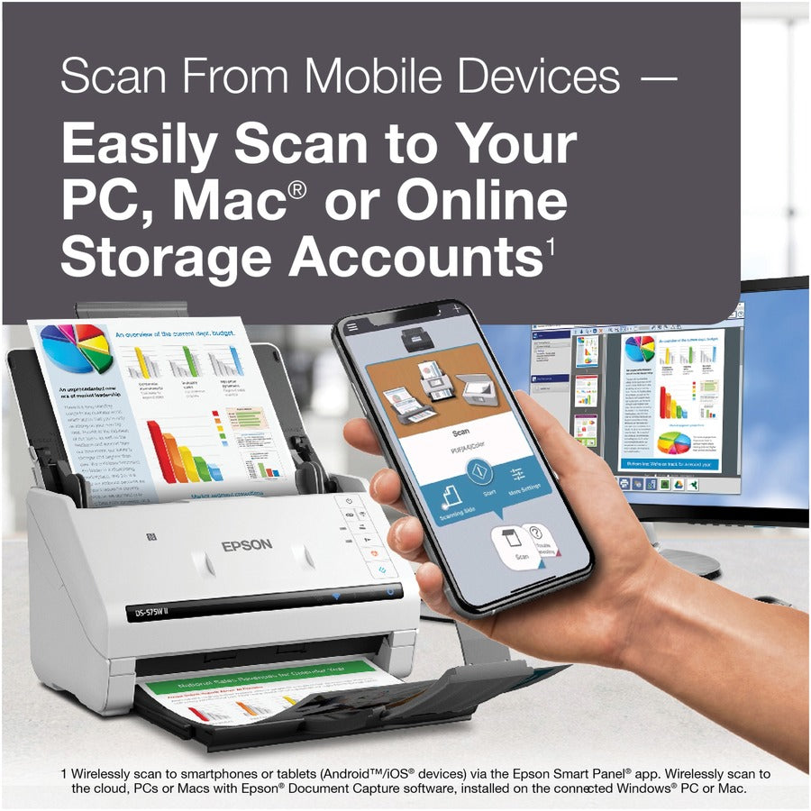 Epson DS-575W II Wireless Duplex Document Scanner with 35 ppm Speed and 50-Page ADF