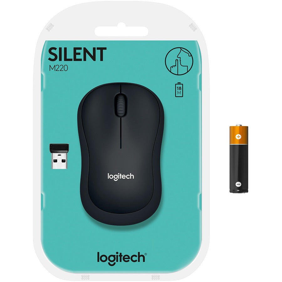 Logitech M220 Silent Wireless Mouse – 2.4 GHz, 1000 DPI Optical Tracking, 18-Month Battery Life, Ambidextrous Design, Black