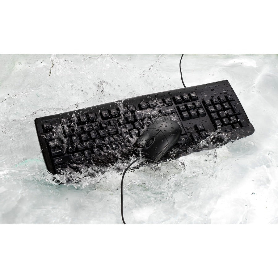 Kensington Pro Fit Washable Wired Desktop Set – Waterproof, Rugged 104-Key Keyboard & Ambidextrous Mouse with 1600 DPI Optical Sensor