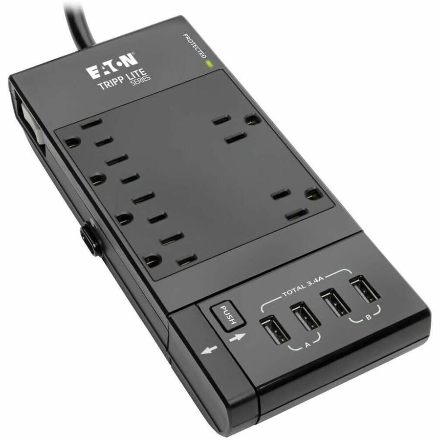 Eaton Tripp Lite Series Safe-IT TLP68UBAM 6-Outlet Surge Protector with Retractable USB Charger