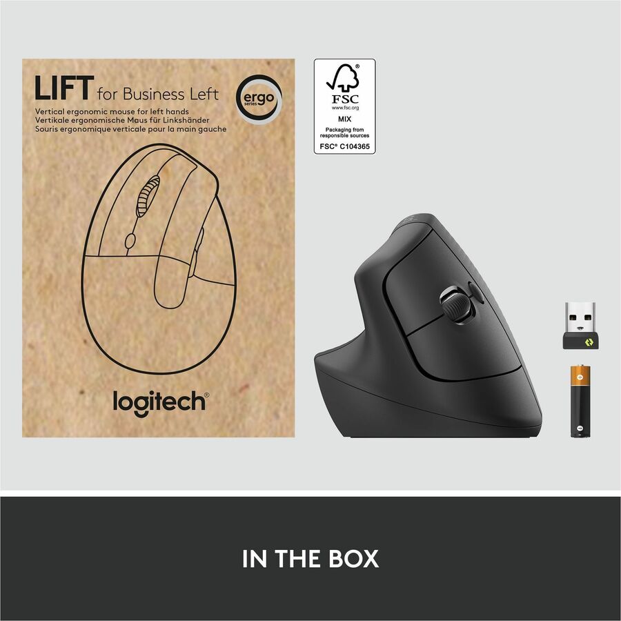 Logitech Lift for Business Left-Handed Vertical Ergonomic Mouse - Wireless Bluetooth & Logi Bolt USB