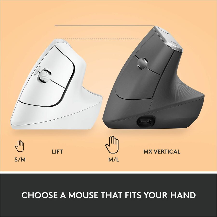 Logitech Lift Vertical Ergonomic Mouse - Wireless, Bluetooth & Logi Bolt USB, Quiet Clicks, Small/Medium Right-Hand, Off-White