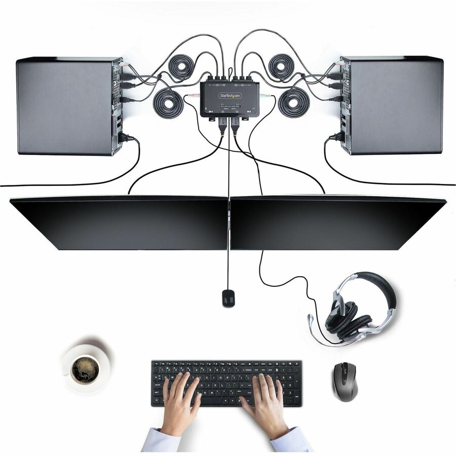 StarTech.com 2-Port Dual-Monitor HDMI KVM Switch with 4K at 60Hz Support and Integrated Cables