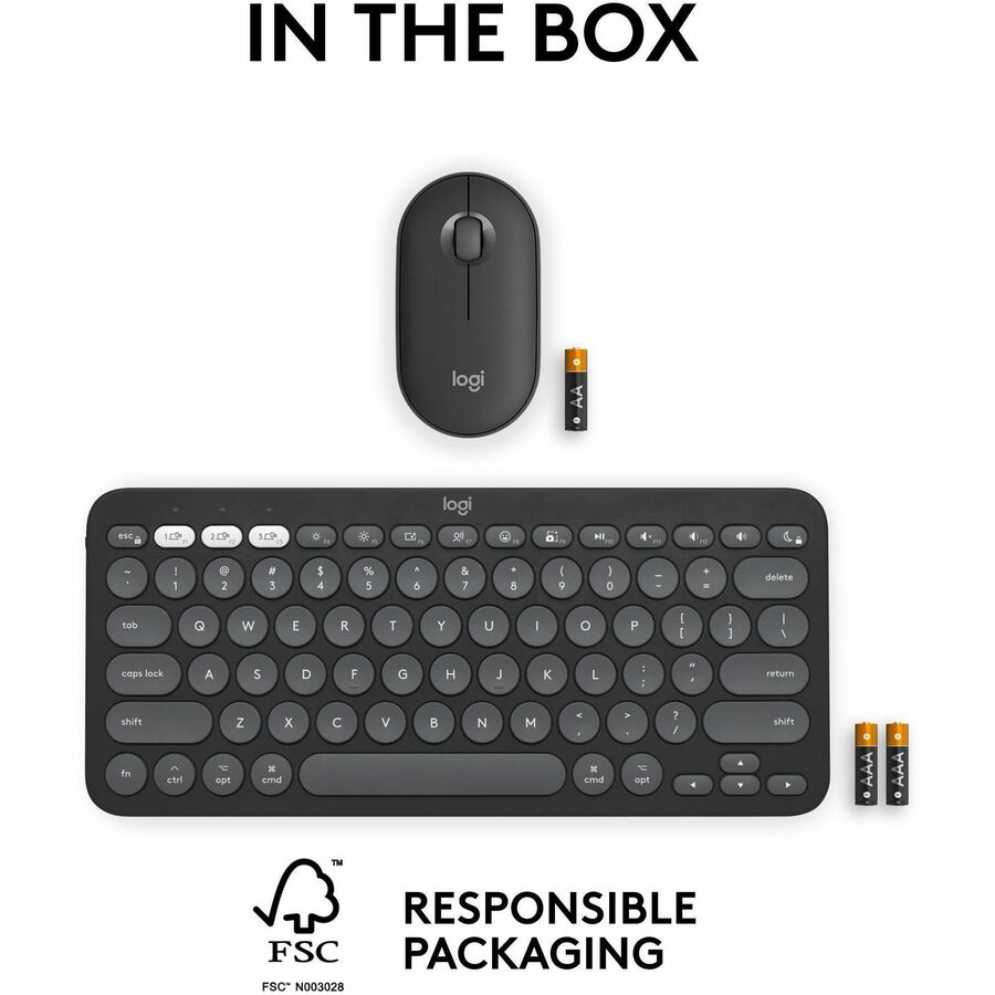 Logitech Pebble 2 Combo for Mac Wireless Keyboard and Mouse – Slim, Quiet, Portable, Recycled Plastic