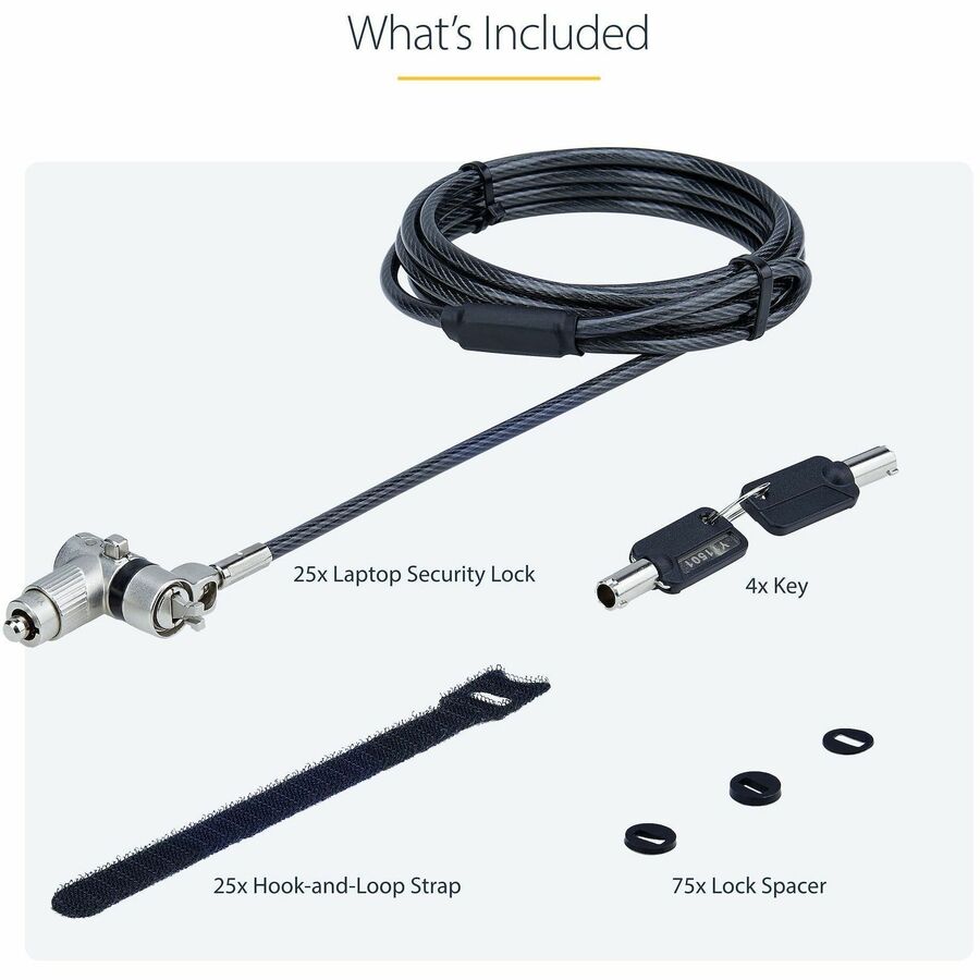 StarTech.com 25-Pack Universal Laptop Lock with 6.6ft Cut-Resistant Cable and Keyed Alike Security Locks