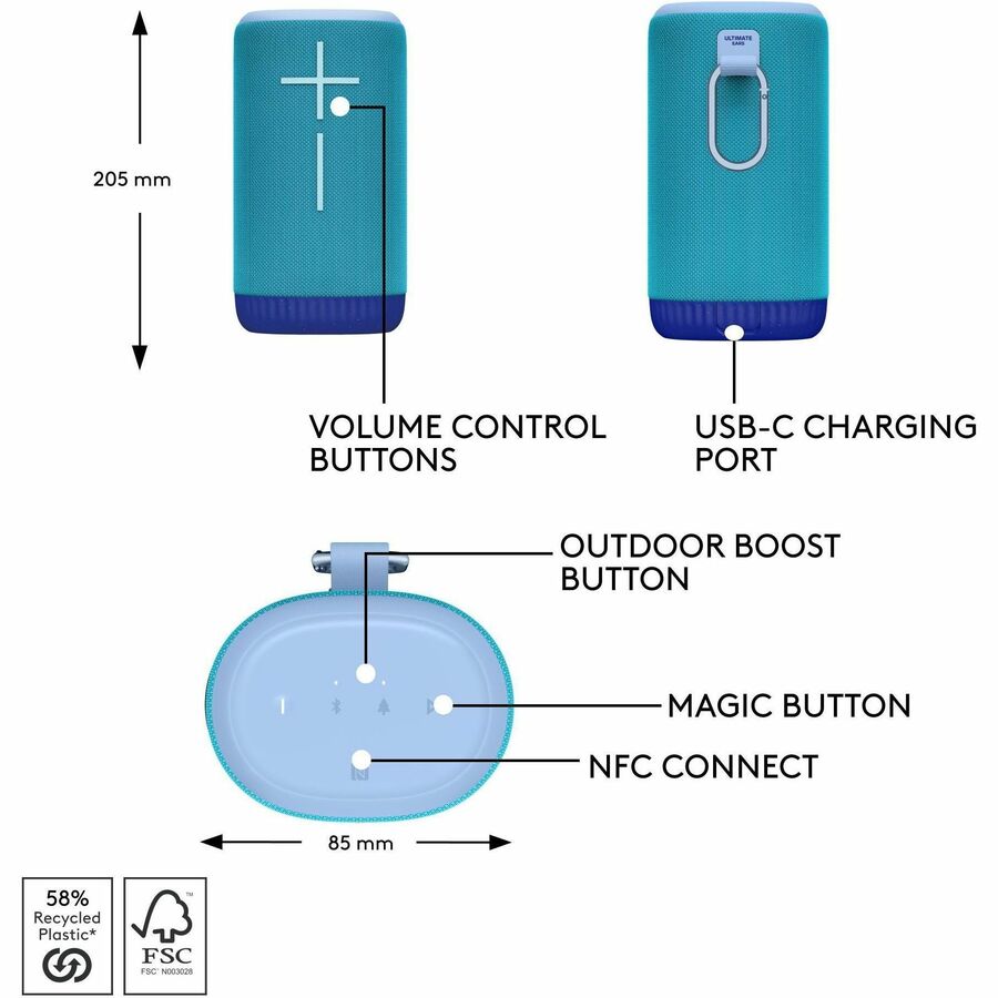 Ultimate Ears Everbooom Wireless Bluetooth Portable Speaker - Big Bass, 360° Sound, Waterproof IP67, 20-Hour Battery, Blue