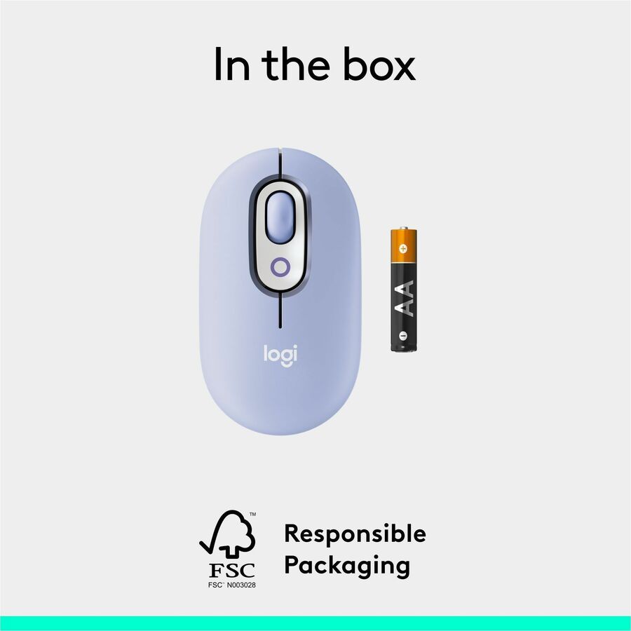 Logitech POP Mouse – Compact Wireless Bluetooth Mouse with Silent Clicks and Easy Device Switching, Lilac