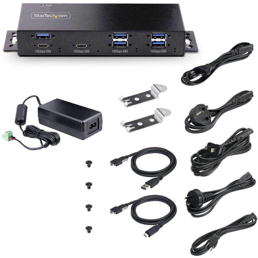 StarTech.com 7-Port Industrial USB 3.2 Gen 2 Hub with Mounting Options and Power Adapter
