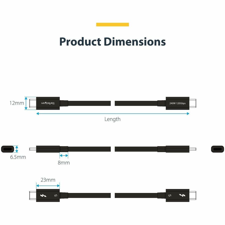StarTech.com 1.5ft Thunderbolt 5 Cable TBLT5MM50CM240W for High-Performance Data and Video Transfer