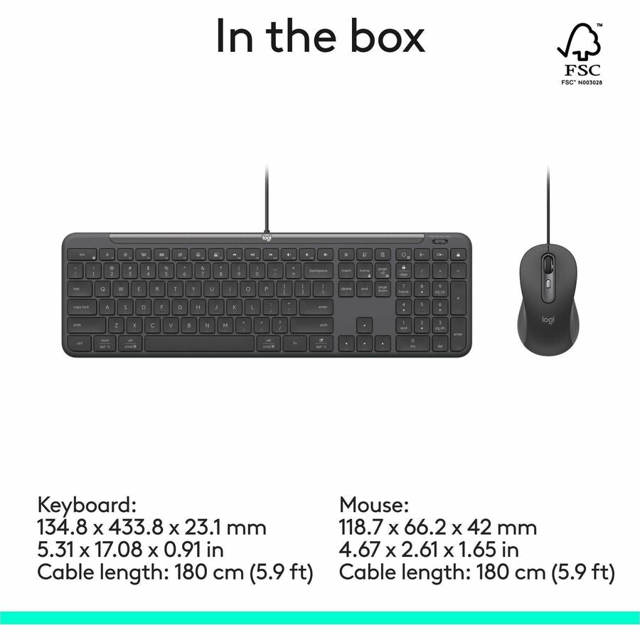Logitech Signature Slim MK625 Wired Keyboard & Mouse Combo – Full-Size, Multi-OS, Graphite