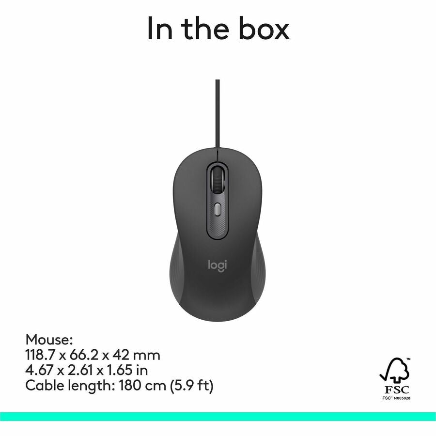 Logitech Signature M520 L Wired Optical Mouse with USB-C, Graphite
