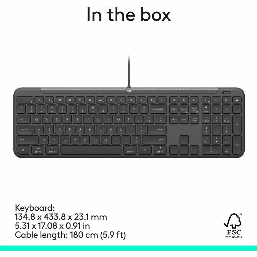 Logitech Signature Slim Wired K620 Keyboard – Full-Size USB-C Keyboard with Scissor Keys for Business