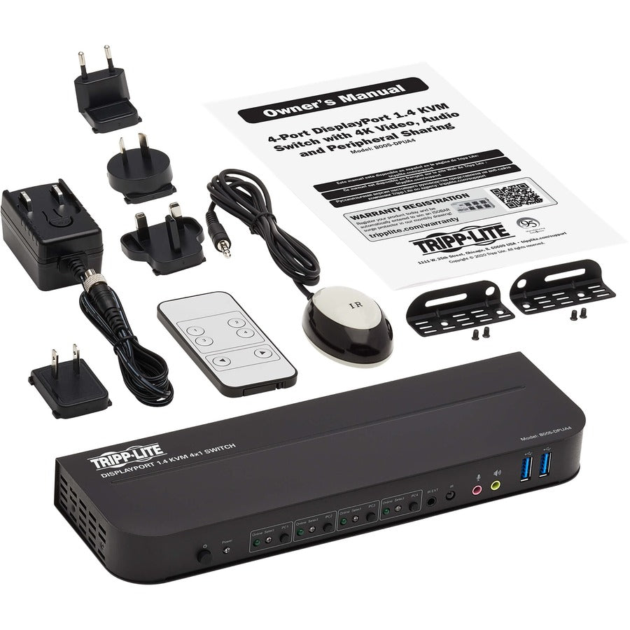 Tripp Lite DisplayPort USB KVM Switch 4-Port 4K 60Hz HDR DP 1.4 USB Sharing
