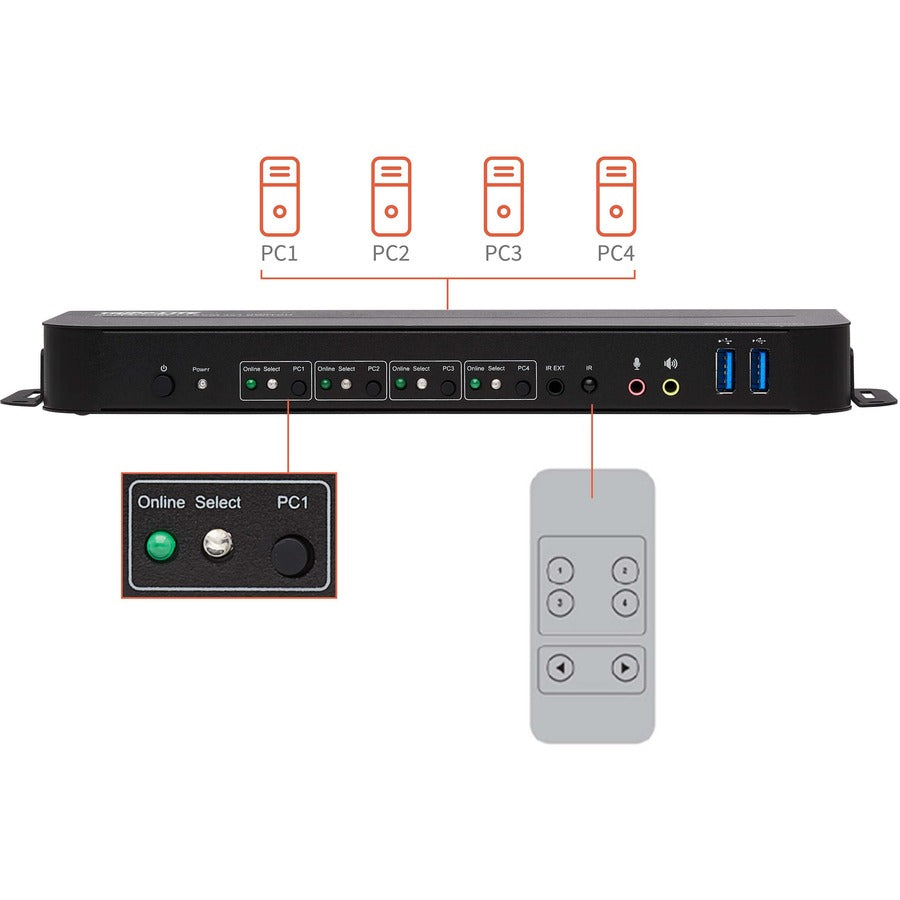 Tripp Lite DisplayPort USB KVM Switch 4-Port 4K 60Hz HDR DP 1.4 USB Sharing