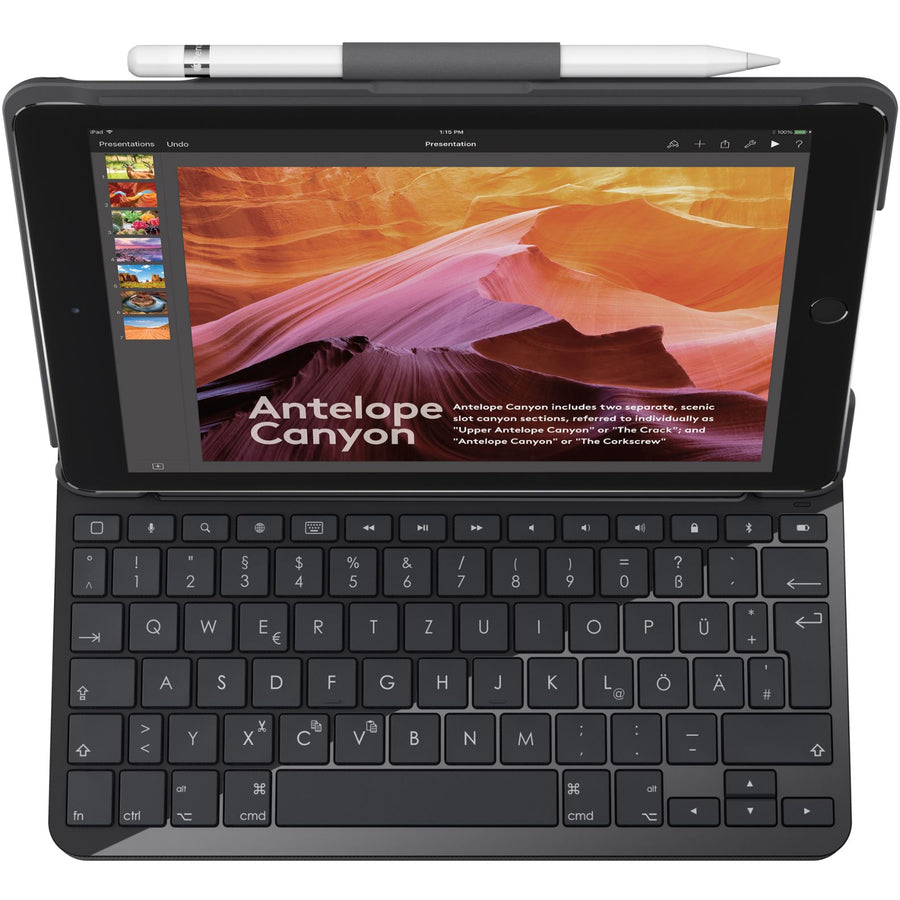 Logitech SLIM FOLIO Keyboard/Cover Case (Folio) Apple Pencil, iPad (2018), iPad (2017) - Black