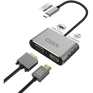 Codi 4-In-1 USB-C Display Adapter (HDMI, VGA, USB-C PD, USB-A 3.0)