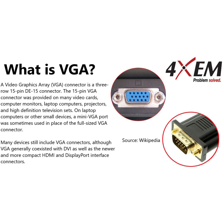 4XEM 1FT DisplayPort To VGA Adapter Cable - Black