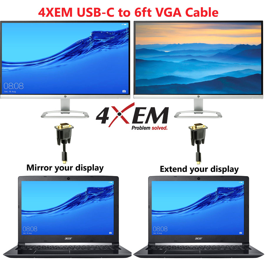 4XEM USB-C to VGA 6ft Cable-Black