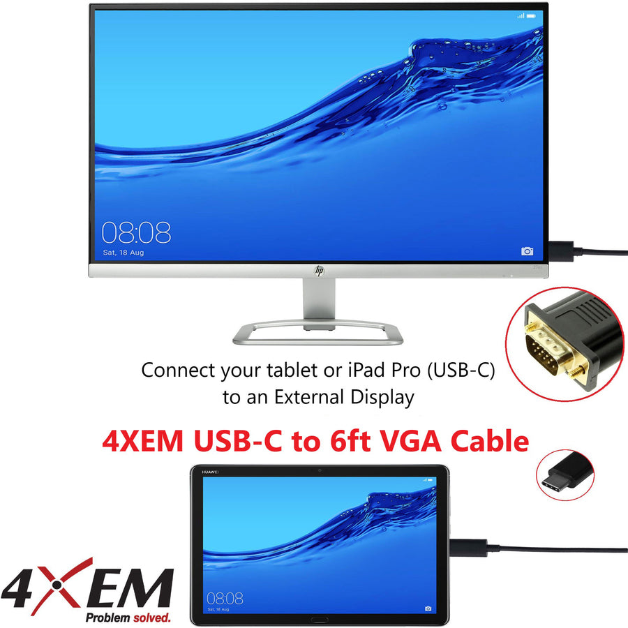 4XEM USB-C to VGA 6ft Cable-Black