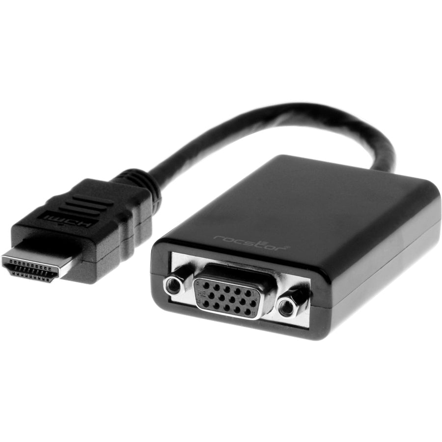 Rocstor HDMI to VGA Adapter Converter M/F - 6"- For Ultrabook, Laptop, Monitor, Projectors, Desktop PC, Laptop - 1920x1080 - 1 Pack - 1 x HDMI Male Digital Audio/Video - 1 x HD-15 Female VGA - 6 Inch - Black - ADAPTER HDMI TO VGA HD15