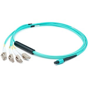 AddOn 10m MPO (Female) to 8xLC (Male) 8-Strand Aqua OM4 Fiber Fanout Cable