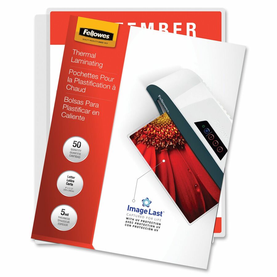 Fellowes Thermal Laminating Pouches - ImageLast™, Jam Free, Letter, 5 mil, 50 pack